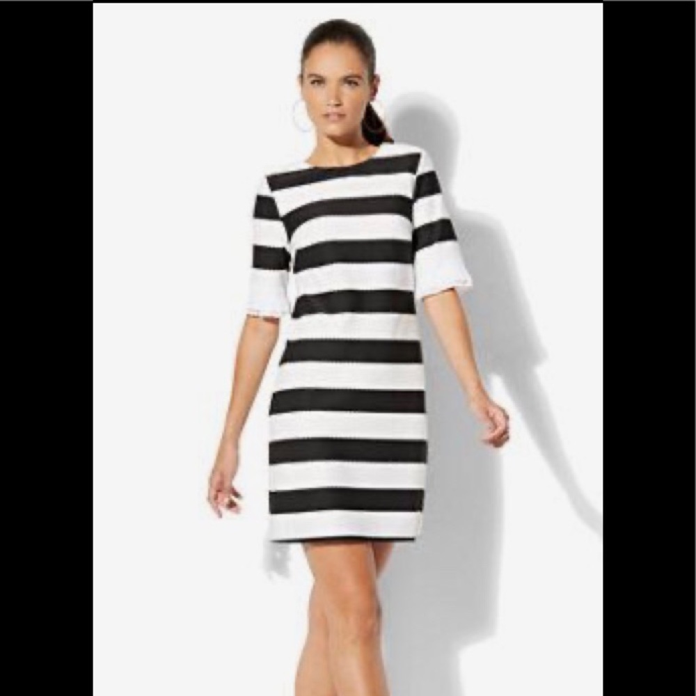 New York & Company Black & White Striped Sheath Dress w/Pleated Sleeves Size S